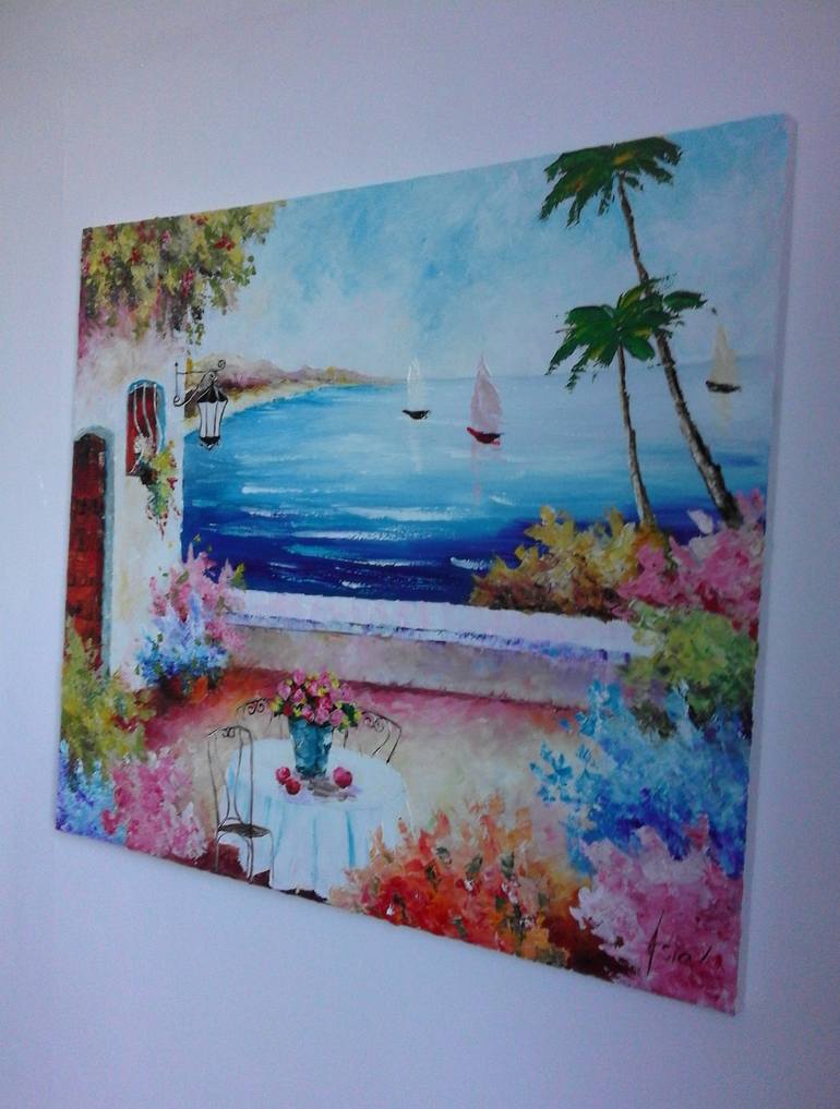 Original Art Deco Seascape Painting by Asia Djibirova