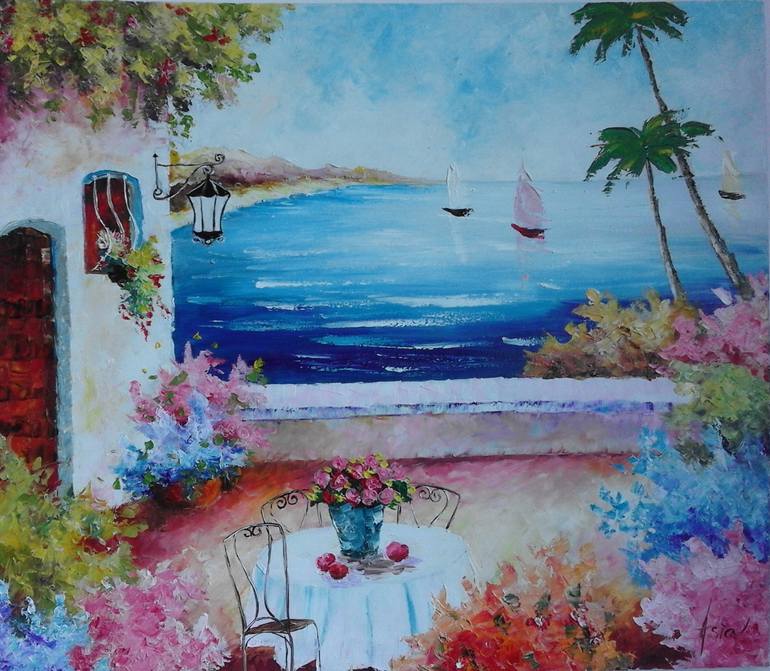 Original Art Deco Seascape Painting by Asia Djibirova