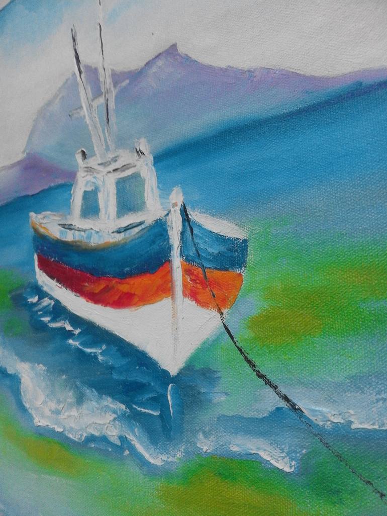 Original Abstract Boat Painting by Asia Djibirova