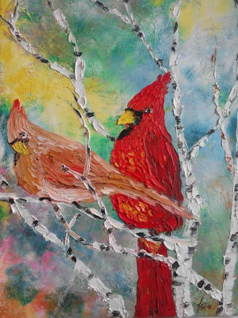 Red cardinal'' Painting by Asia Djibirova | Saatchi Art Italy