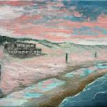 Beachhouse with pink sky by Peter de Boer