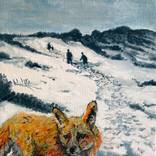 Fox in the snowy dunes by Peter de Boer