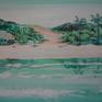 Instead of the usual landscape paintings I make, from the land watching towards the sea, this time I turned it around. This is the view a surfer had when he is on his board waiting for a wave. The painting shows the serenity and contact with nature I feel when I'm out there.