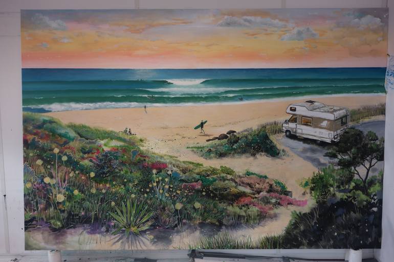 Original Expressionism Beach Painting by Peter de Boer