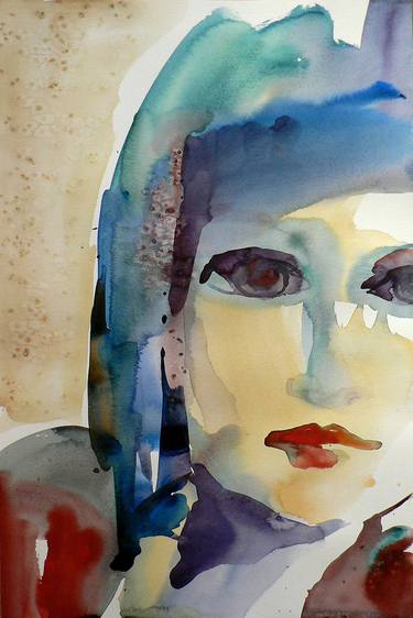 Woman with red lips - watercolor thumb