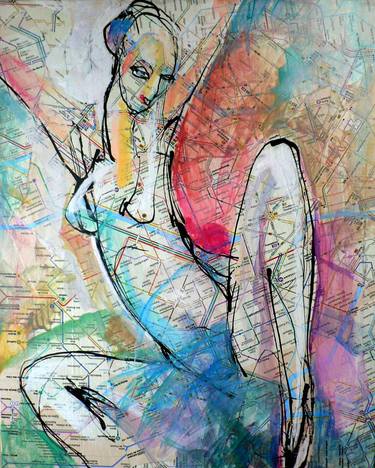 Original Expressionism Nude Collage by Sylvia Baldeva