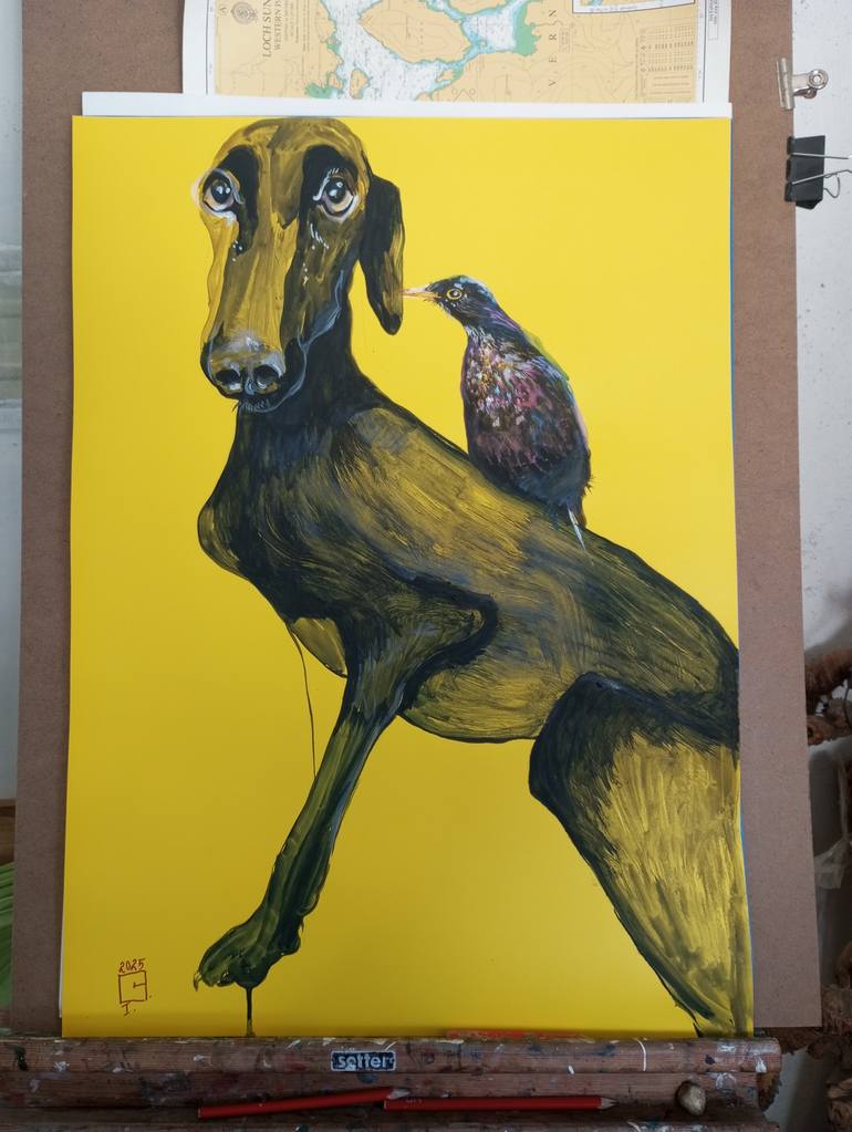 Original Illustration Dogs Painting by Olga Gál