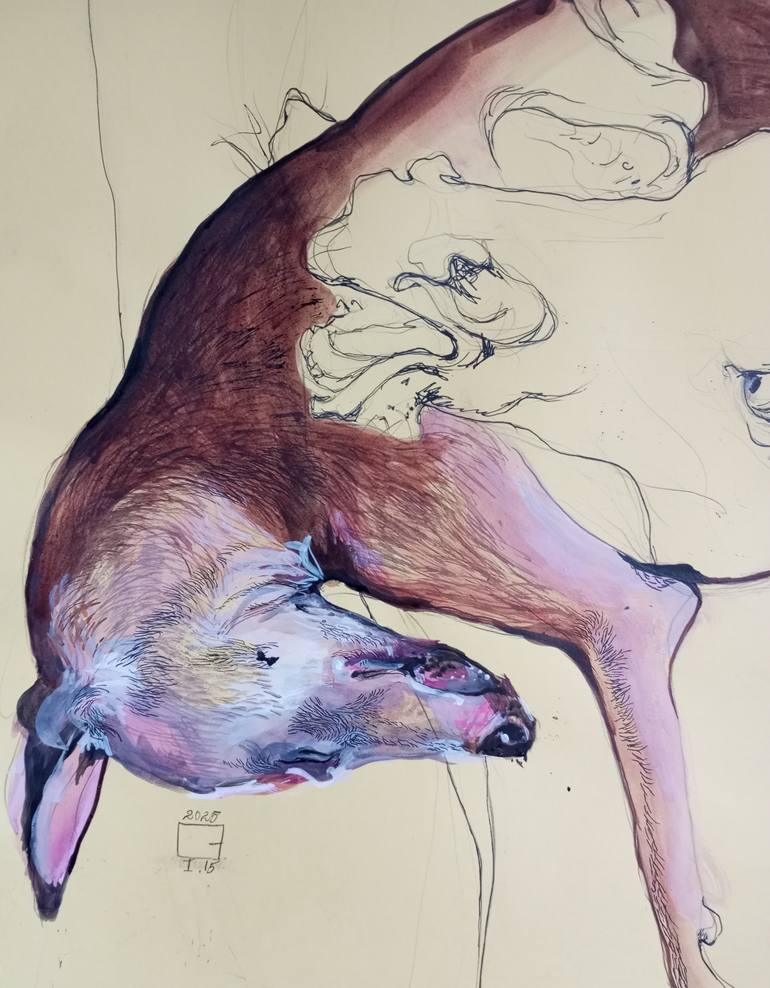 Original Surrealism Dogs Mixed Media by Olga Gál