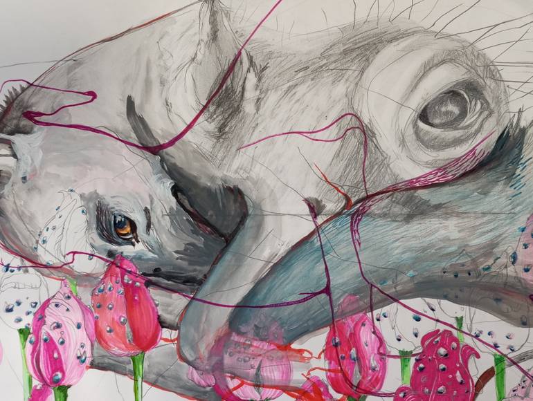 Original Surrealism Dogs Mixed Media by Olga Gál