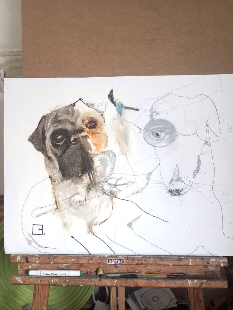 Original Surrealism Animal Mixed Media by Olga Gál