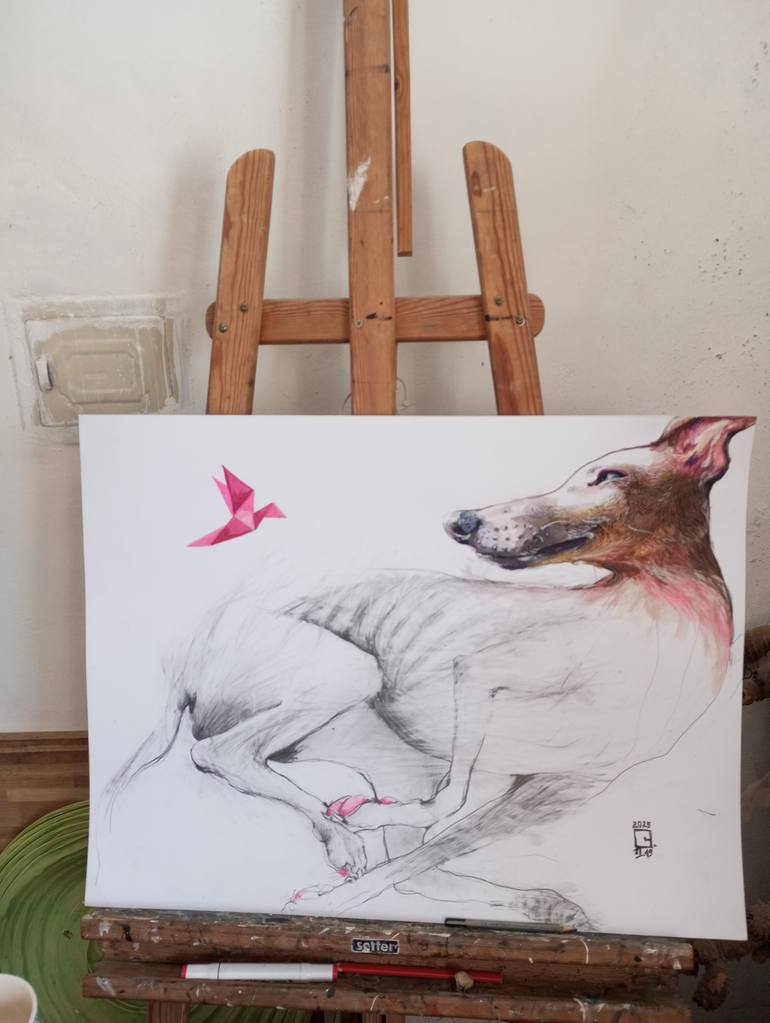 Original Expressionism Dogs Mixed Media by Olga Gál