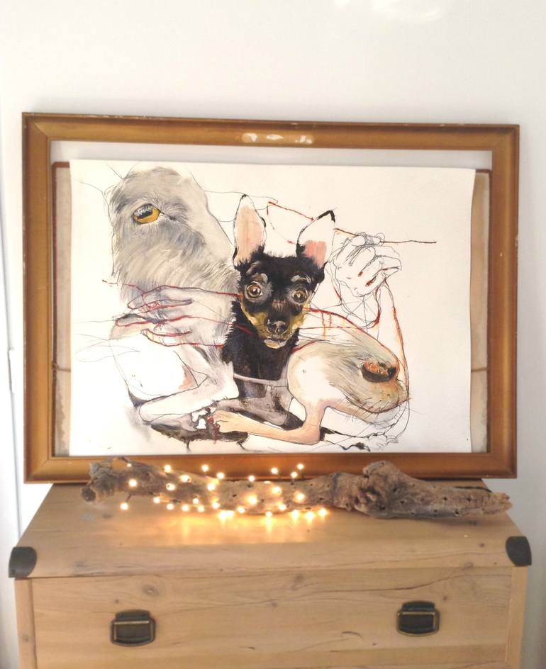 Original Expressionism Dogs Painting by Olga Gál