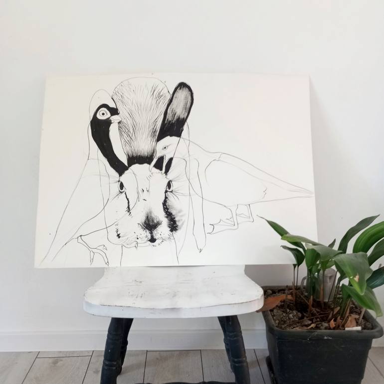 Original Expressionism Animal Drawing by Olga Gál