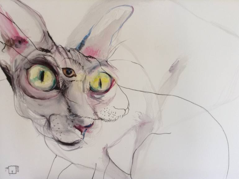 Original Surreal Cats Drawing by Olga Gál