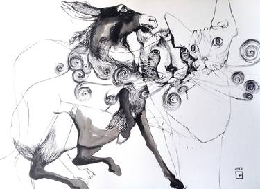 Original Surrealism Animal Drawings by Olga Gál