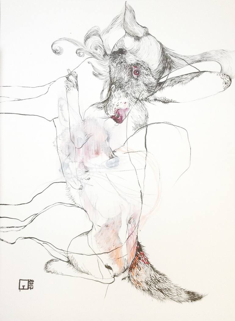 Original Surrealism Animal Drawing by Olga Gál