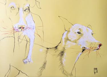 Original Illustration Dogs Drawings by Olga Gál