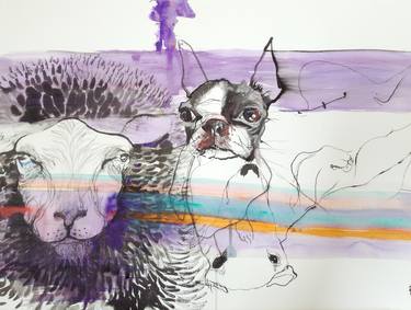 Original Expressionism Dogs Drawings by Olga Gál