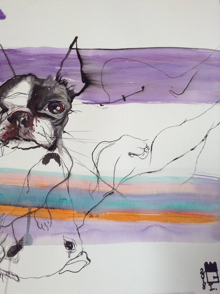 Original Expressionism Dogs Drawing by Olga Gál