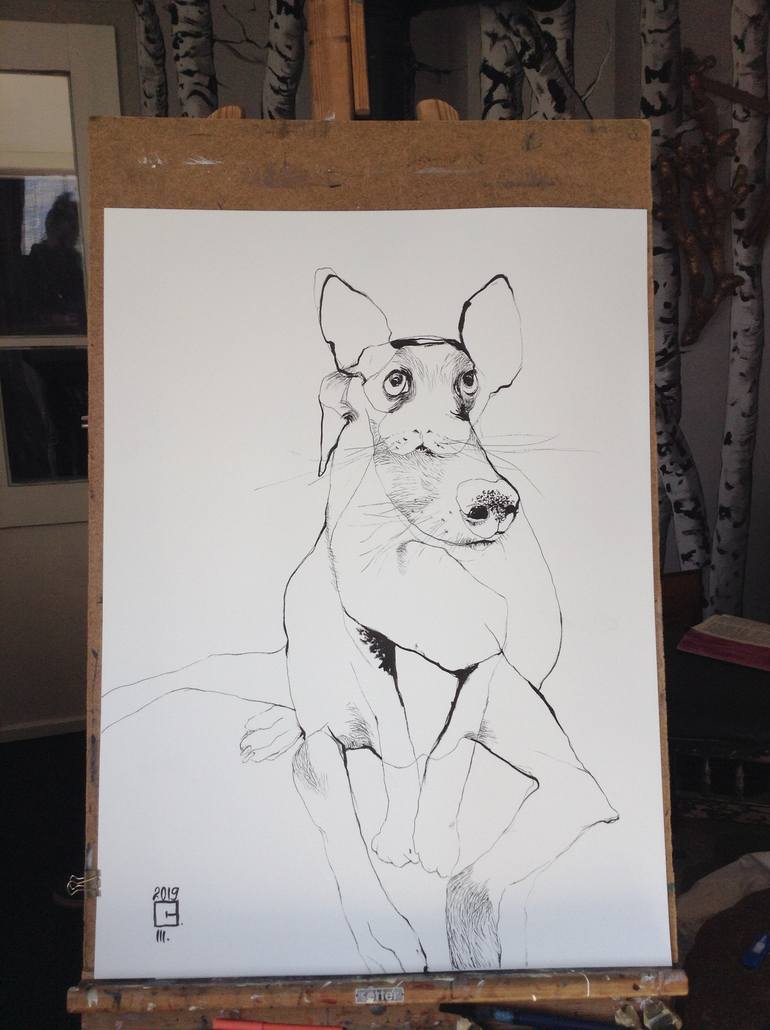 Original Surrealism Dogs Drawing by Olga Gál