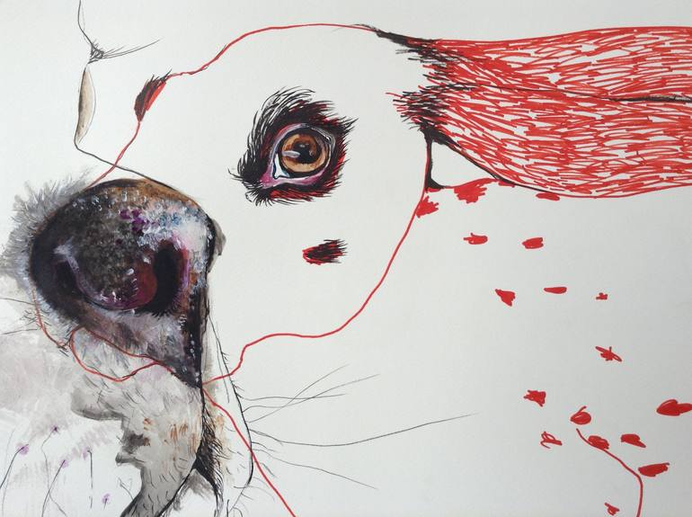 Original Surrealism Dogs Drawing by Olga Gál