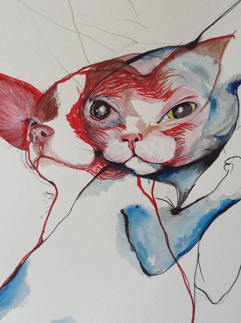 Original Surrealism Cats Drawing by Olga Gál