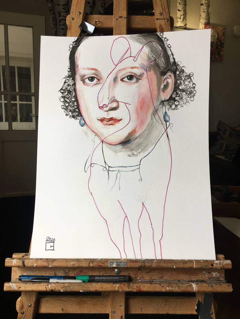 Original Expressionism Portrait Drawing by Olga Gál