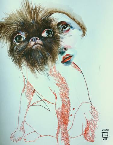 Original Illustration Dogs Drawings by Olga Gál