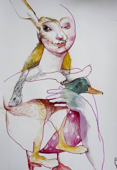 Original Surrealism Portrait Drawings by Olga Gál