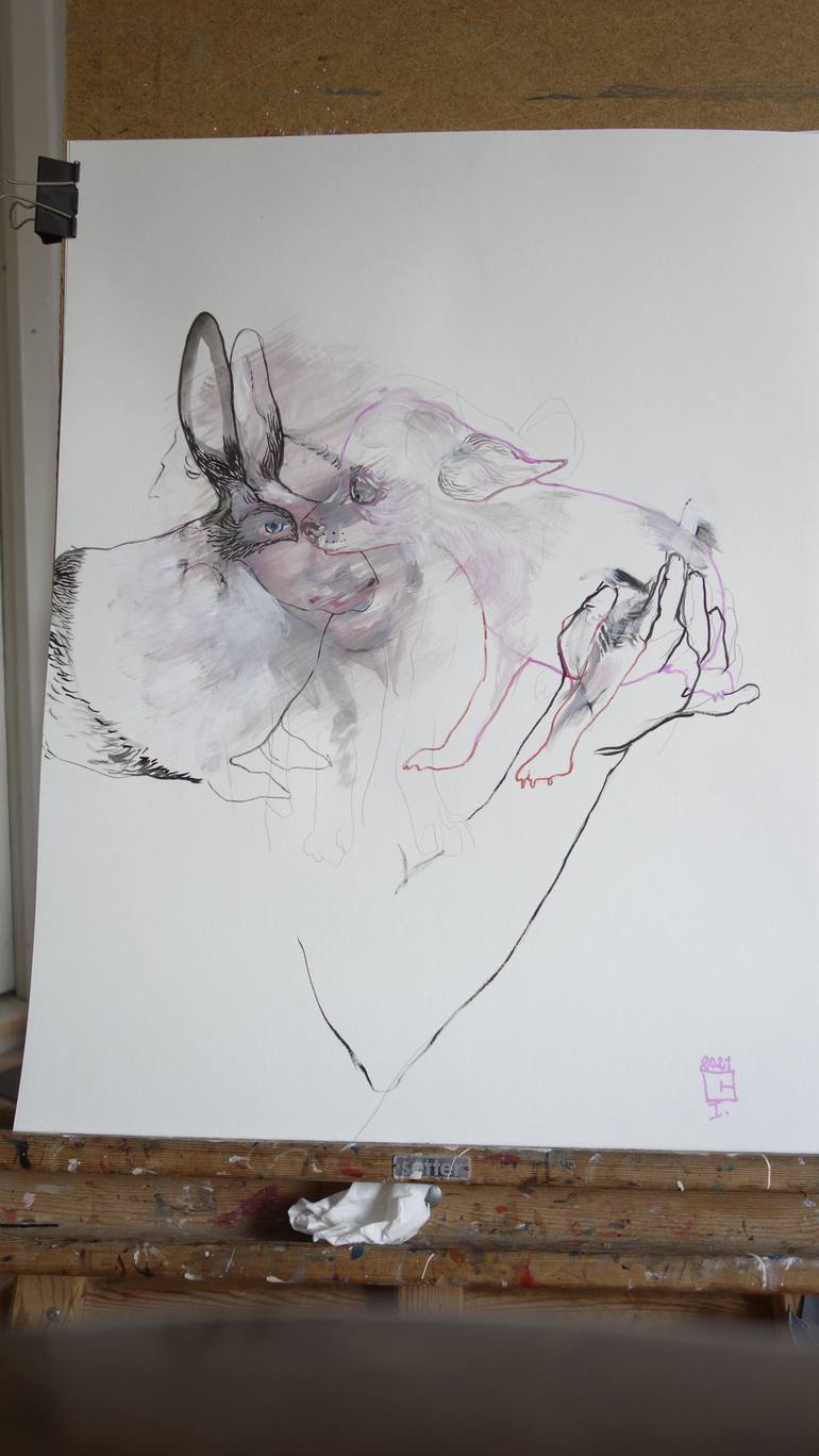 Original Conceptual Portrait Drawing by Olga Gál