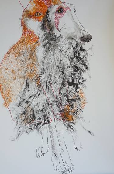 Original Expressionism Dogs Drawings by Olga Gál