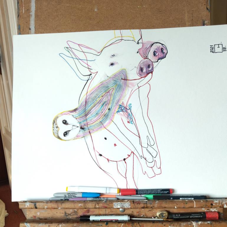 Original Pop Art Animal Drawing by Olga Gál