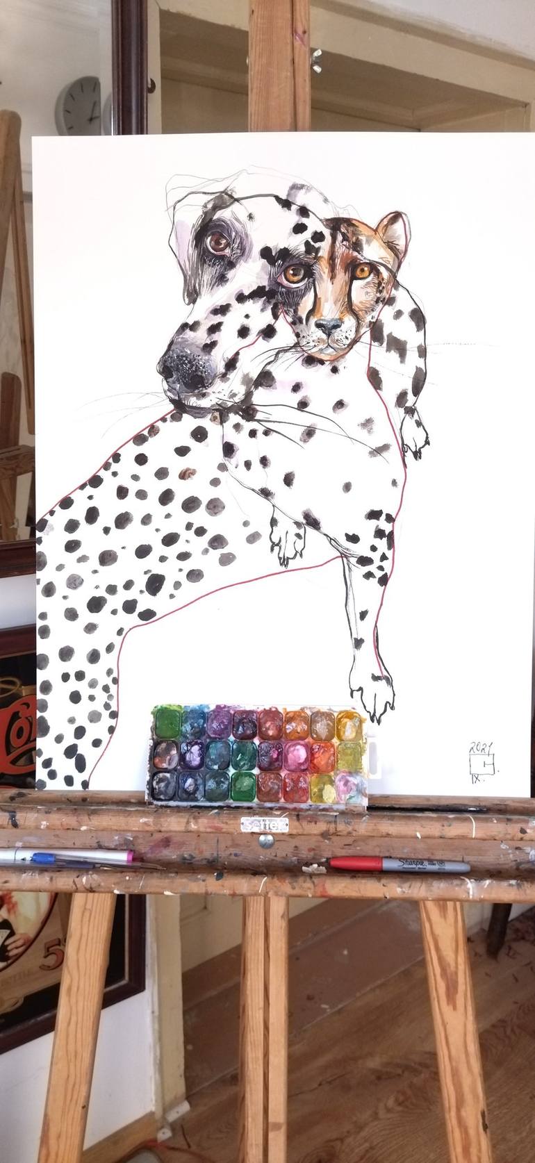 Original Pop Art Animal Drawing by Olga Gál