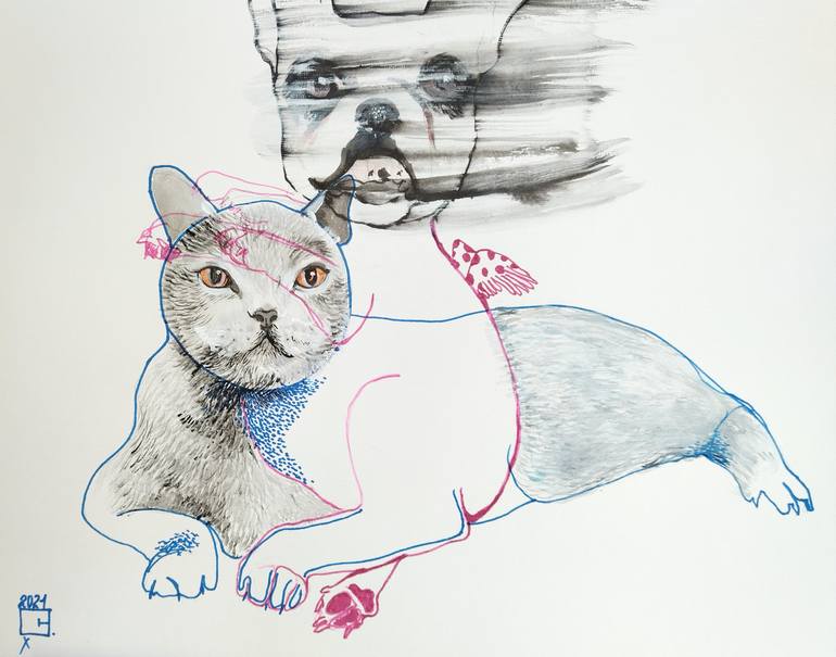 Original Pop Art Cats Drawings by Olga Gál
