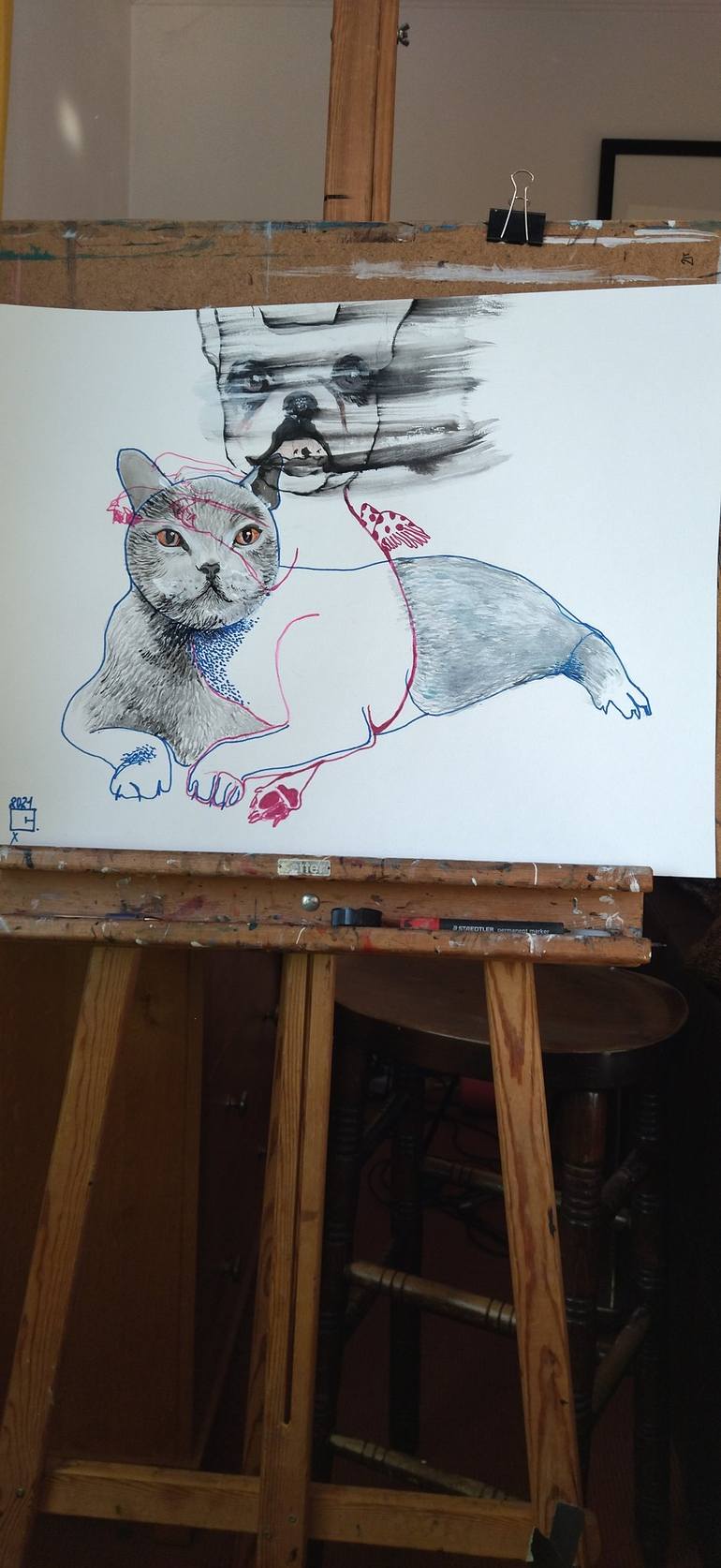 Original Cats Drawing by Olga Gál