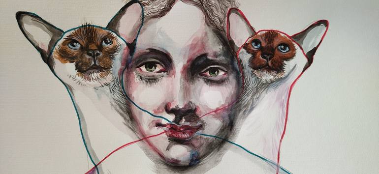 Original Figurative Cats Drawing by Olga Gál