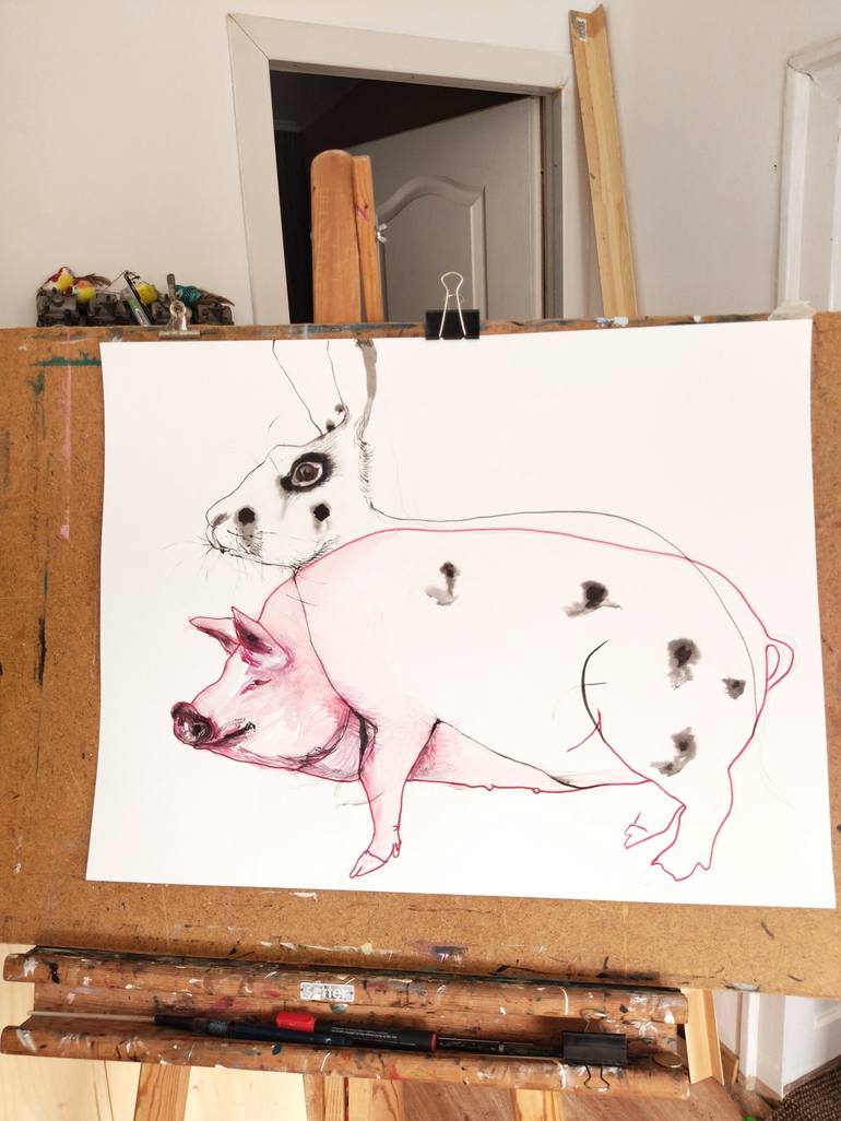 Original Pop Art Animal Drawing by Olga Gál