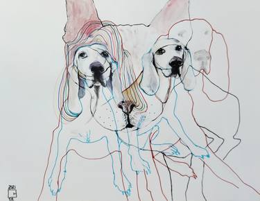 Original Surrealism Dogs Drawings by Olga Gál