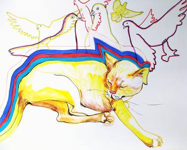 Original Pop Art Cats Drawings by Olga Gál