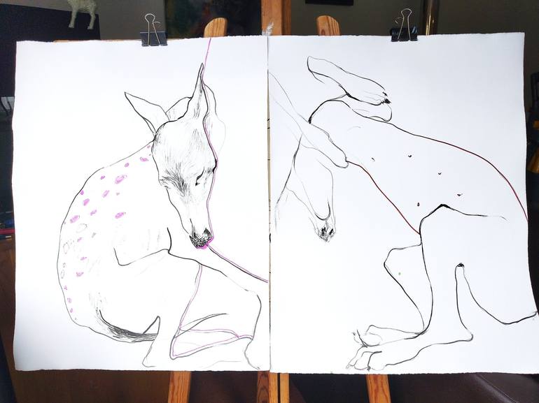 Original Figurative Dogs Drawing by Olga Gál