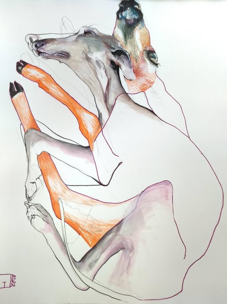 Original Expressionism Dogs Drawing by Olga Gál