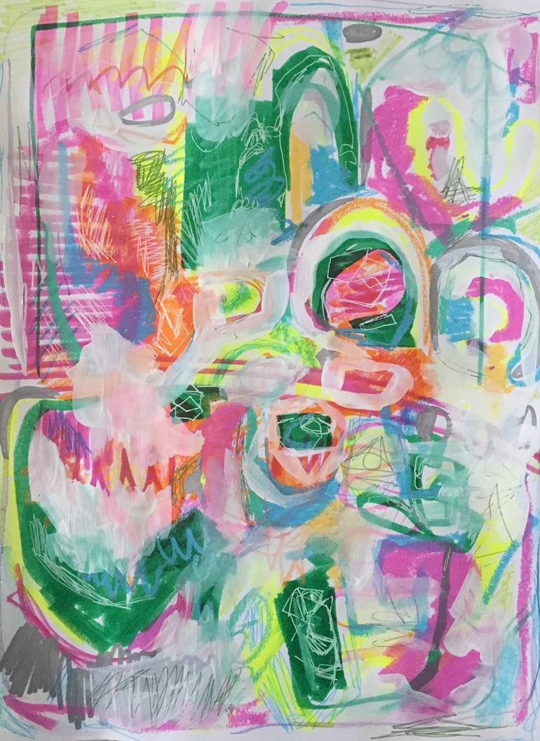 Abstract Pink Neon Painting by Rosalina Bojadschijew | Saatchi Art