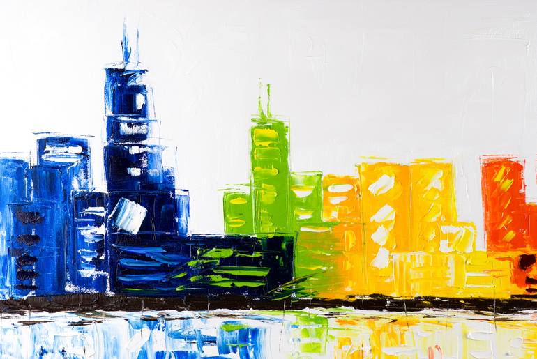 Original Abstract Cities Painting by Dell Camargo