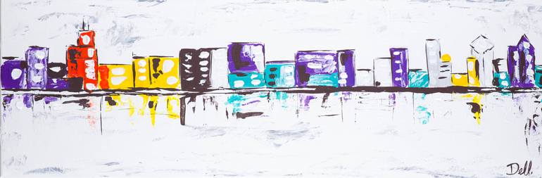 Colorful Chicago Skyline Painting by Dell Camargo | Saatchi Art