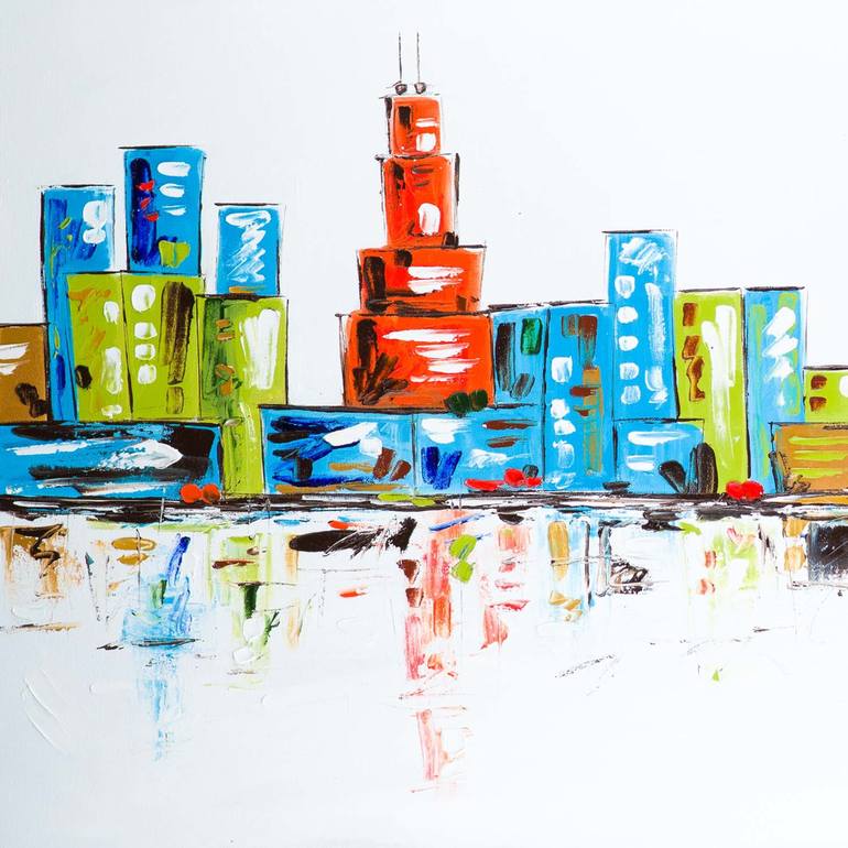 Original Abstract Cities Painting by Dell Camargo