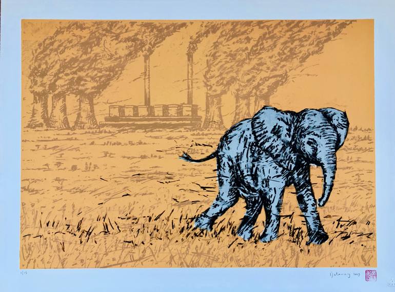 Baby elephant at Majuba - Limited Edition of 15 Printmaking by James  Delaney