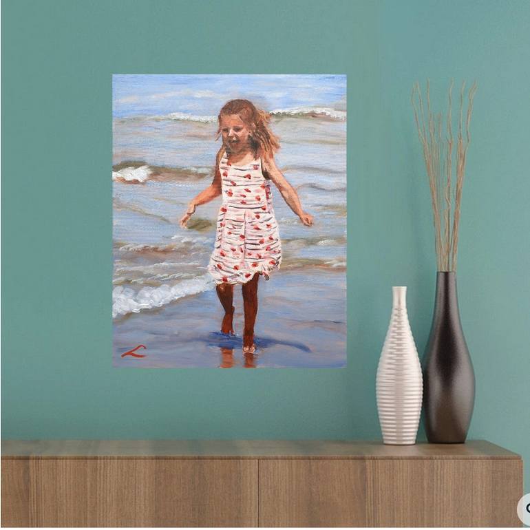 Original Impressionism Children Painting by Elena Sokolova