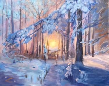 Winter forest sunset thumb