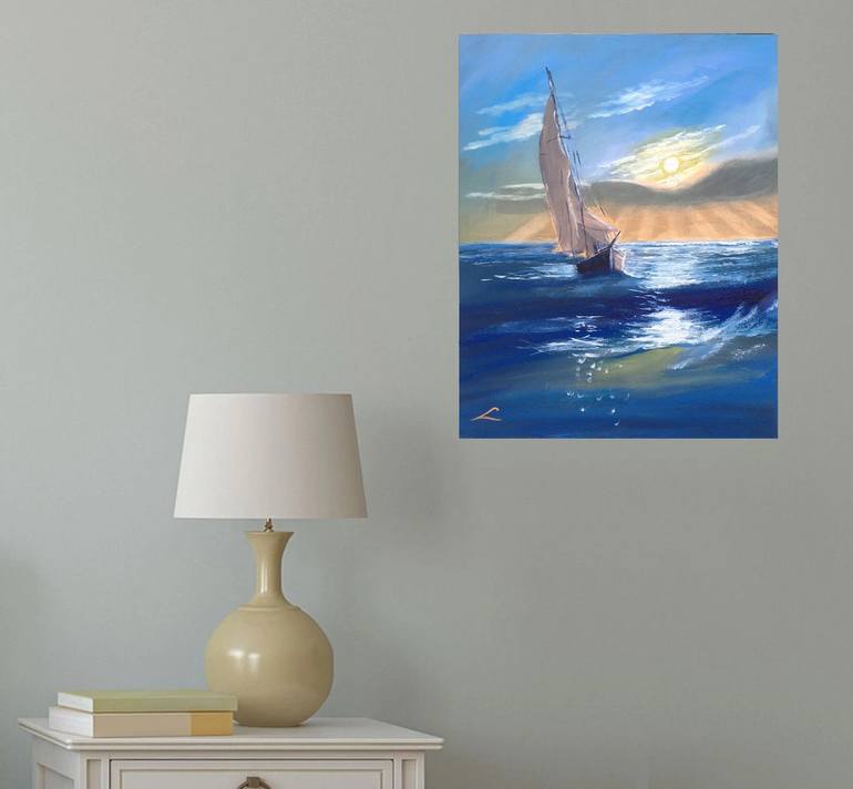 Original Boat Painting by Elena Sokolova