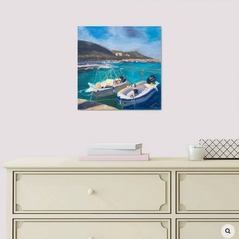 Original Impressionism Boat Painting by Elena Sokolova